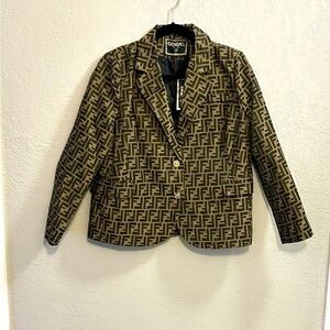 Designer Monogram Blazer in Black and Tan